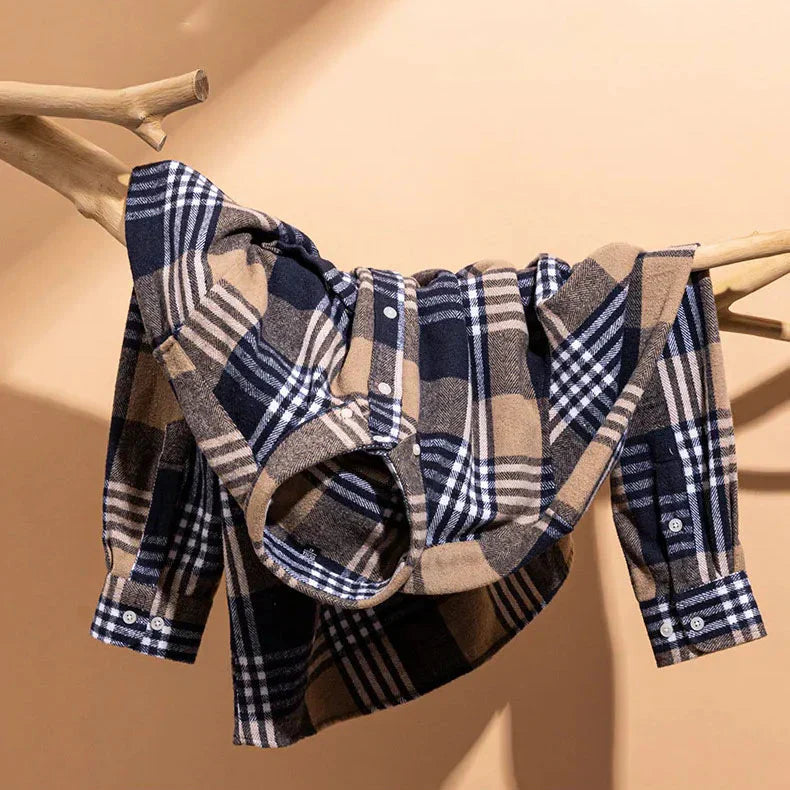 Kruisgewatteerde katoenen flanellen overhemd voor mannen