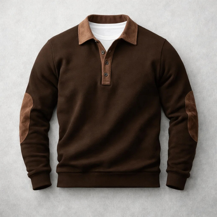 Heren polo van geborsteld katoen met suède-effect inzetstukken