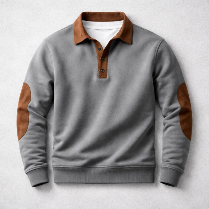 Heren polo van geborsteld katoen met suède-effect inzetstukken