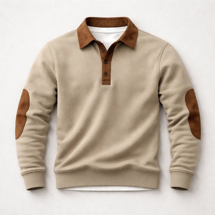 Heren polo van geborsteld katoen met suède-effect inzetstukken