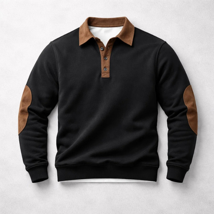 Heren polo van geborsteld katoen met suède-effect inzetstukken