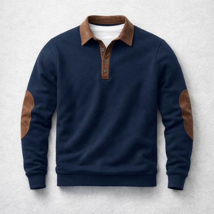 Heren polo van geborsteld katoen met suède-effect inzetstukken