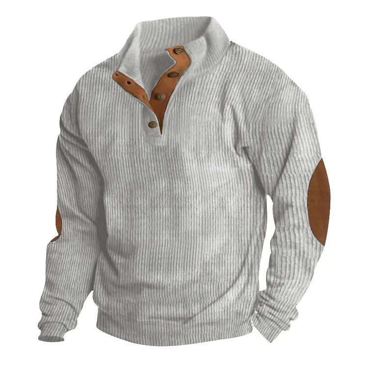 Heren sweatshirt met lange mouwen en hoge kraag, casual buitenstijl
