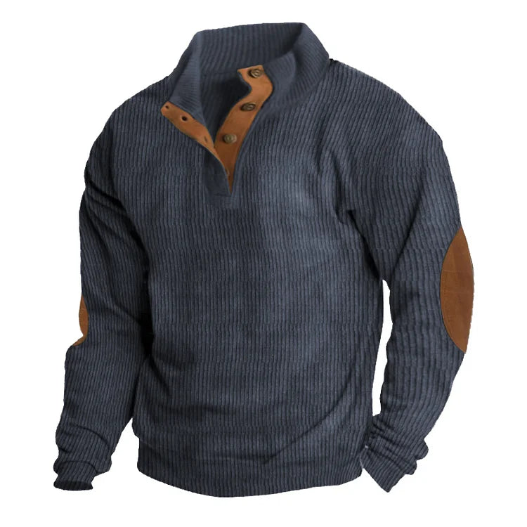 Heren sweatshirt met lange mouwen en hoge kraag, casual buitenstijl
