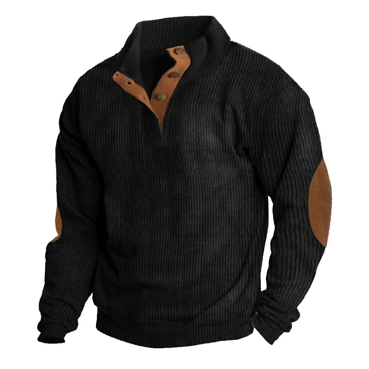 Heren sweatshirt met lange mouwen en hoge kraag, casual buitenstijl