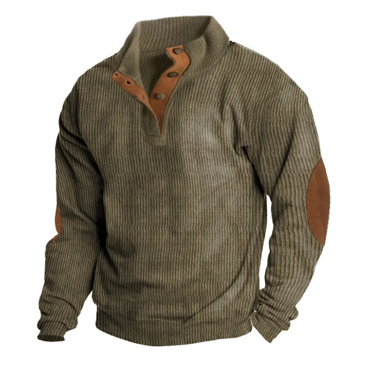 Heren sweatshirt met lange mouwen en hoge kraag, casual buitenstijl
