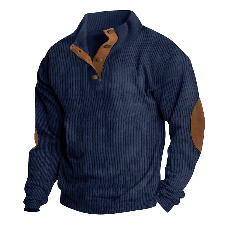 Heren sweatshirt met lange mouwen en hoge kraag, casual buitenstijl