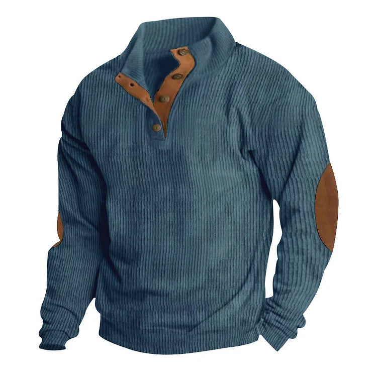 Heren sweatshirt met lange mouwen en hoge kraag, casual buitenstijl