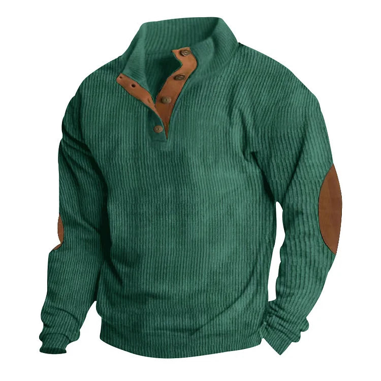 Heren sweatshirt met lange mouwen en hoge kraag, casual buitenstijl