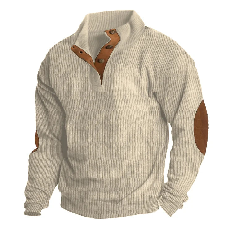 Heren sweatshirt met lange mouwen en hoge kraag, casual buitenstijl